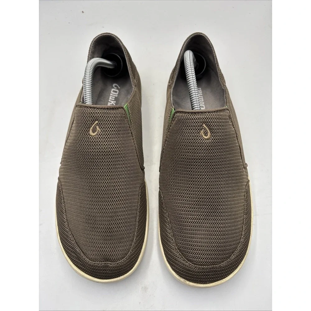 Men's OluKai Nohea Mesh Brown Boat Deck Slip On Shoes Size 9.5